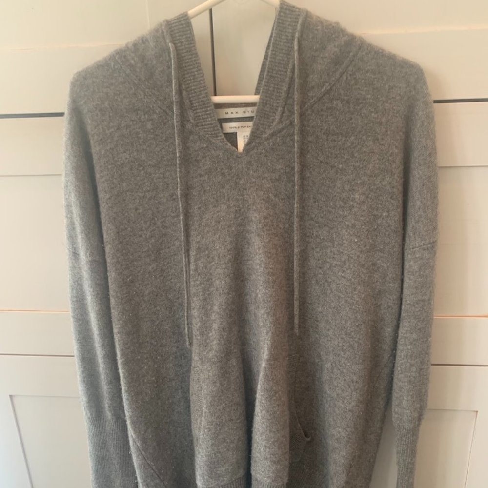 MAX STUDIO CASHMERE HOODIE W POCKET & HI/LO HEM